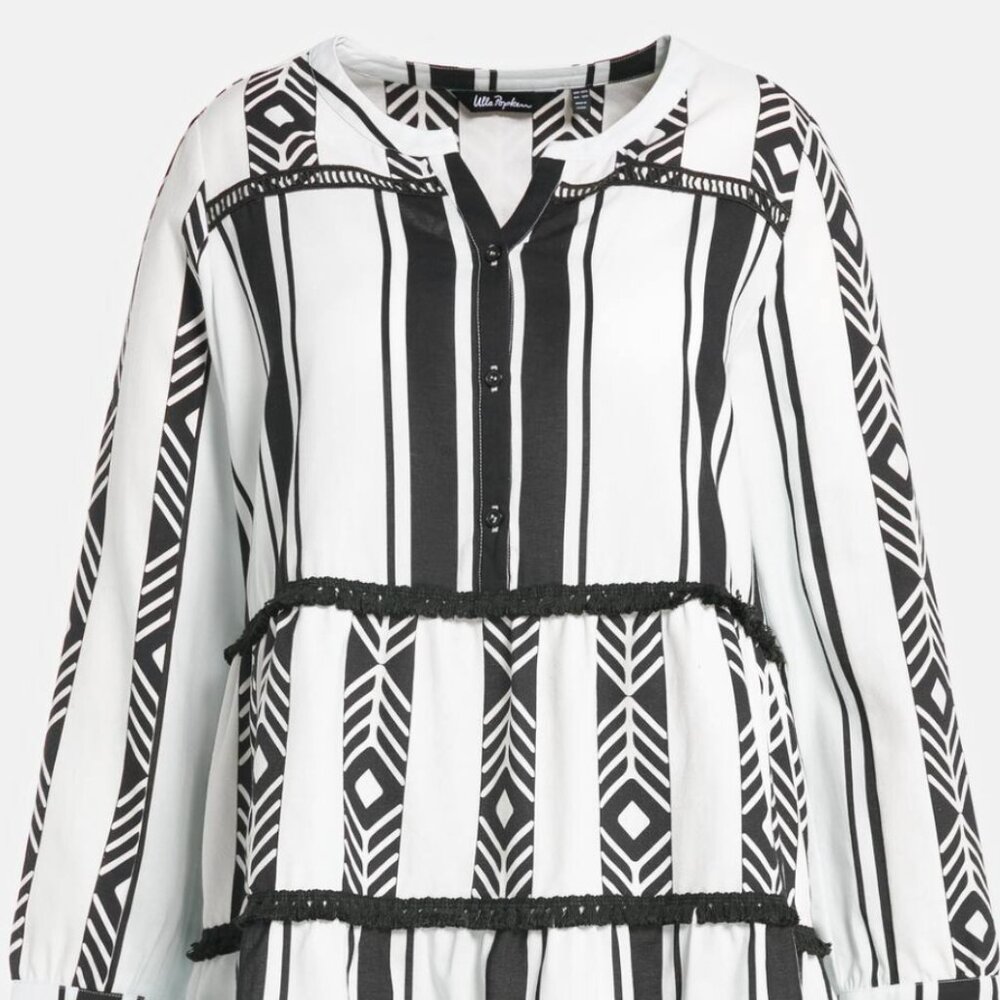 Mixed Print Lace Trim Tiered Ruffle Tunic Shirt